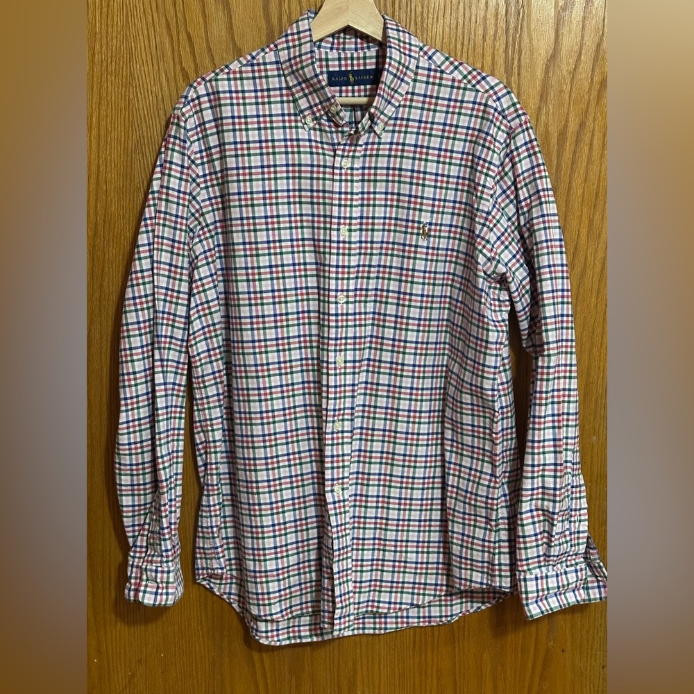 Ralph Lauren cotton Men's Multicolor Plaid Shirt sz large C‎